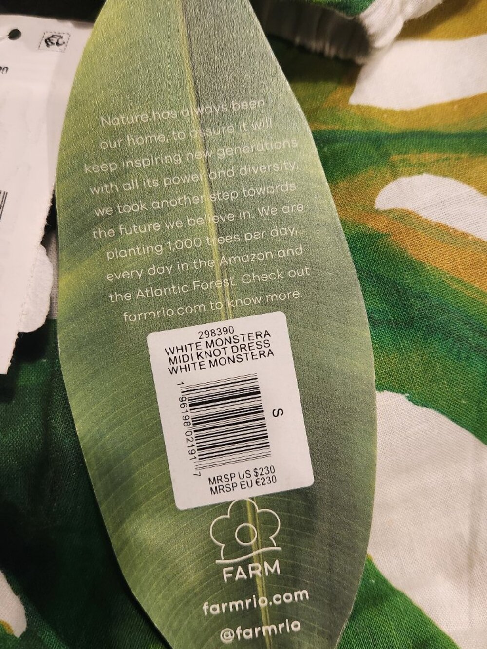 Farm Rio White Monstera Midi Knot Dress Set NWT Size Small Tropical Leaf - Picture 4 of 4